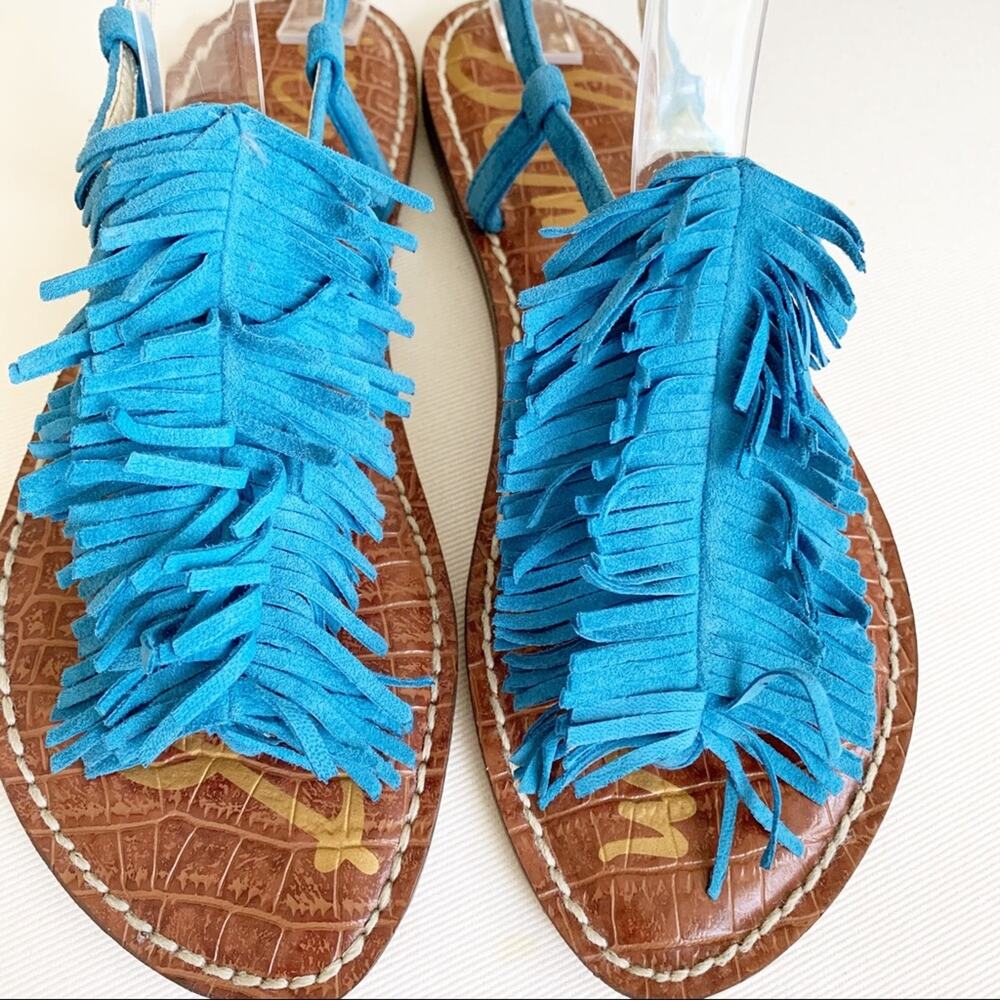 Sam Edelman Malibu Blue Gela Suede Fringe Sandals 6.5 - Picture 4 of 11